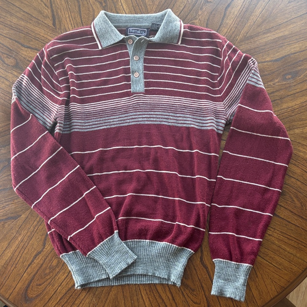 Barnaby Maroon and Gray Striped Polo